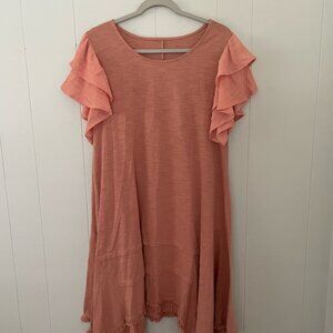 Ruffled Sleeve Pink Dress